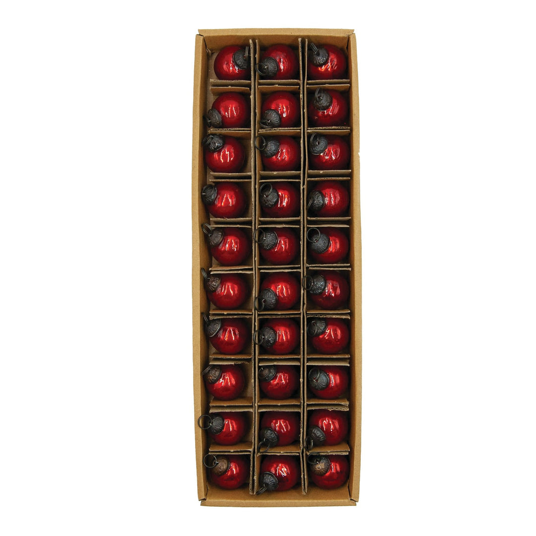1" Round Mercury Glass Ball Ornaments, Red, Boxed Set of 30