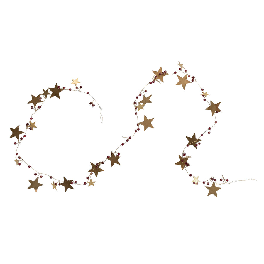 Brass Stars & Plastic Bead Garland, Red