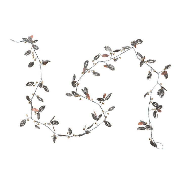 Handmade Metal Beaded Leaves & Berries Garland, Silver, Copper & Gold Finish