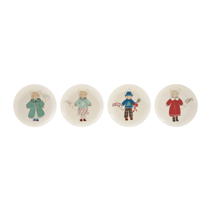 Stoneware Plate with Mouse in Clothes & Holiday Word Tag on Tail, 4 Styles ©