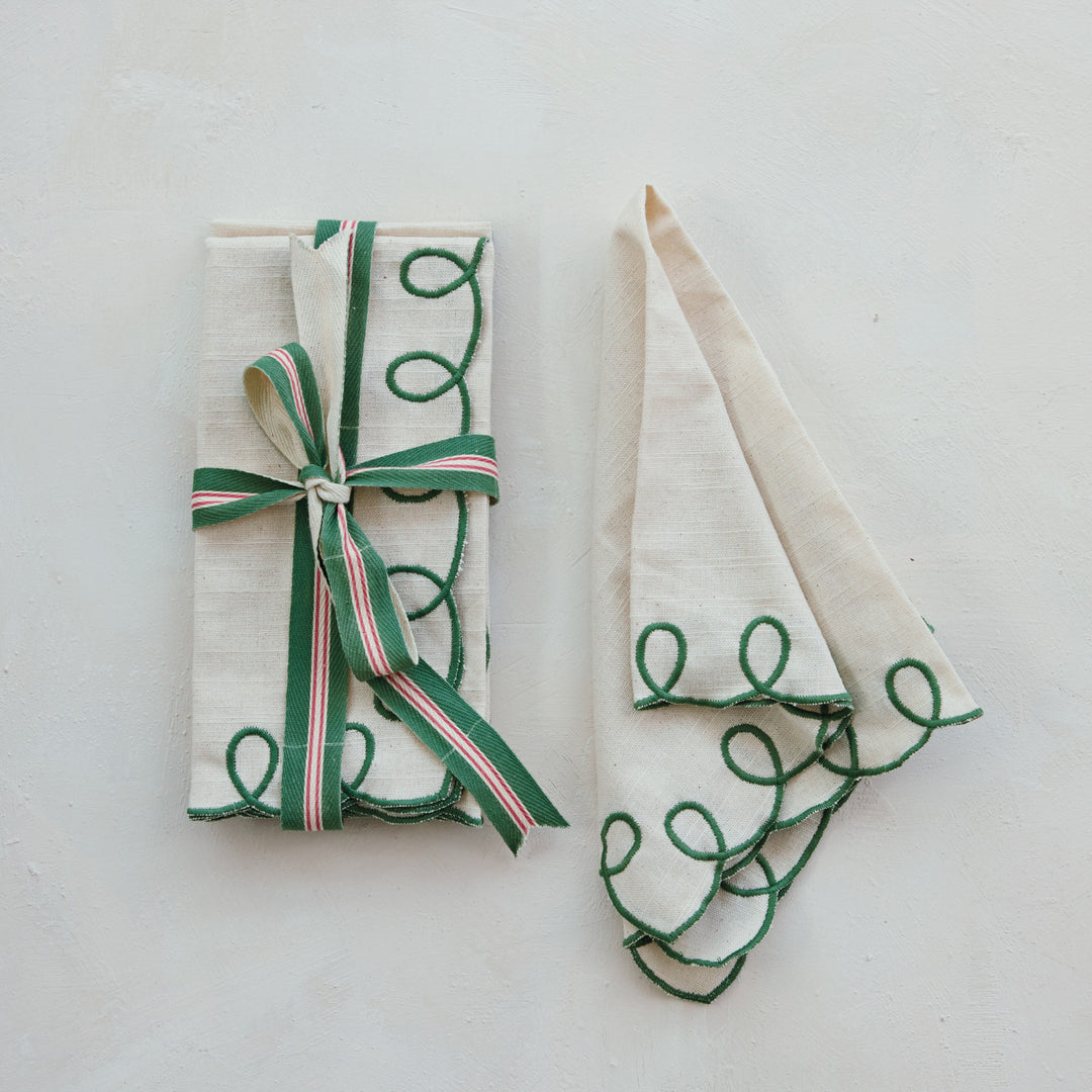 Servilletas de Algodón con bordes festoneados y bordados, juego de 4
